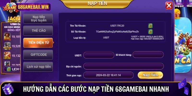 Hướng dẫn các bước nạp tiền 68gamebai nhanh trong 3 nốt nhạc